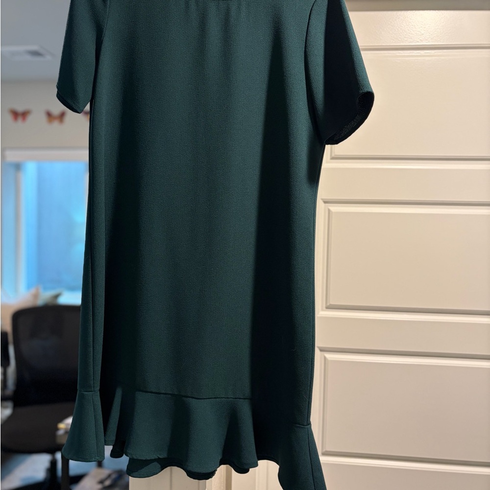 Charles Henry Dark Green Mini Dress with Ruffle Hem
